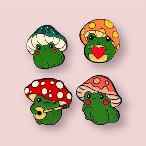 Set of 4 Mushroom Frog Pins